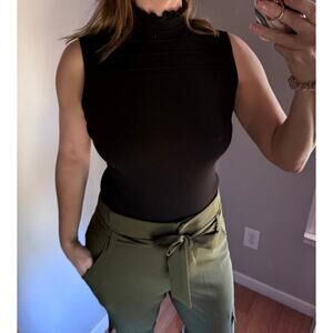 Elie Tahari Tia Womens Sleeveless Ribbed Mock Turtleneck Black Sweater Size S